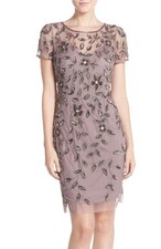 ADRIANNA PAPELL EMBELLISHED MESH STONE COLOR SHEATH DRESS sz 2