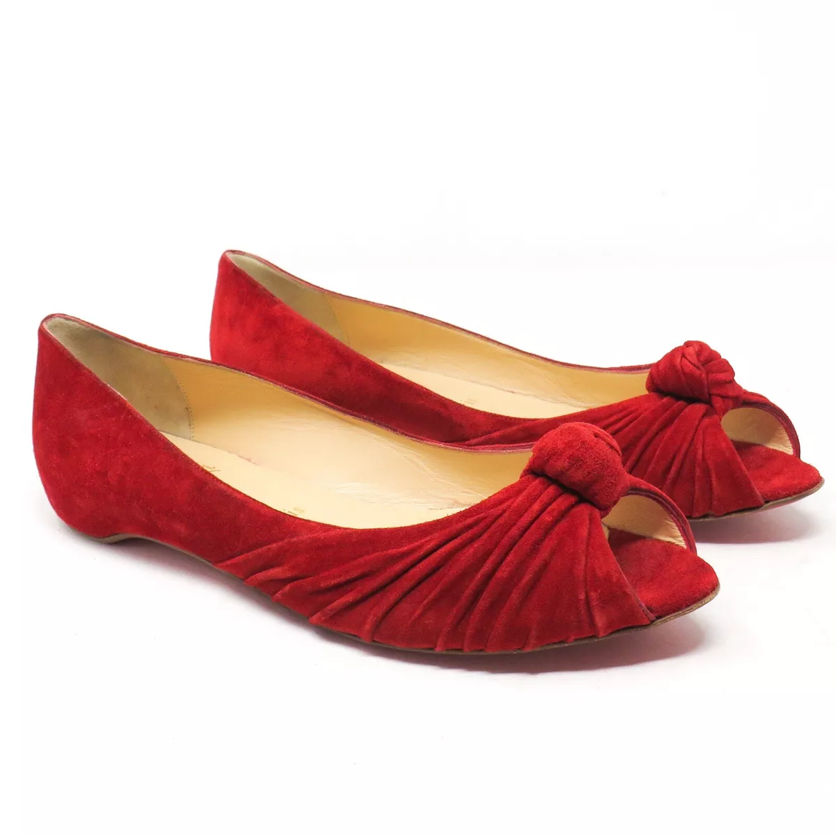 Ligner klokke Imponerende Christian Louboutin TURBAN Red Suede Open Toe Knot Flat Shoes - Size 38.5  Italy | eBay