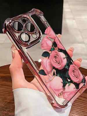 Einfache Rose galvanisierte Luftkissen stoßfeste Hülle für iPhone 16 15 14 13 11