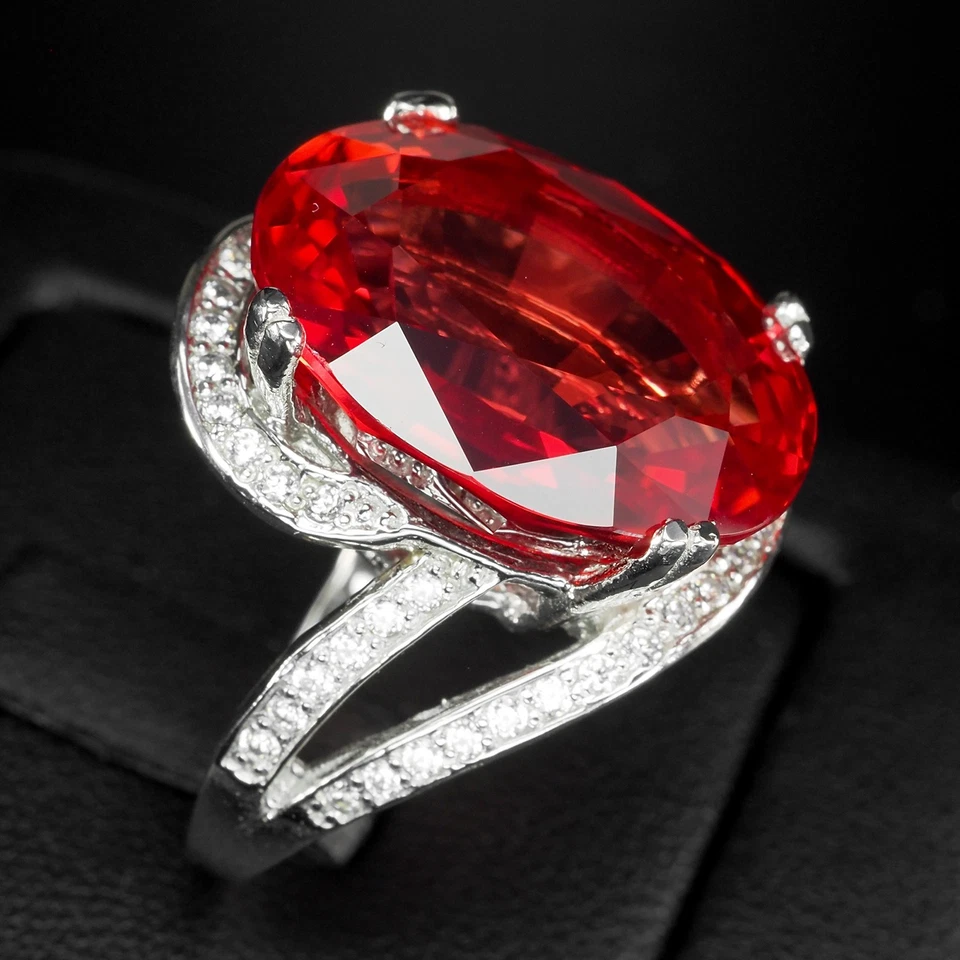 Anelli fatti a mano in argento sterling 925 ovale in tormalina rossa vivace... - Immagine 3 di 4