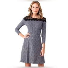 Michael Kors Gray A-Line Dress with Crew Neck and Cuffed Sleeves size M