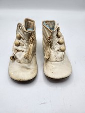 Antique Victorian Leather Baby Shoes Button Up w/Tassels