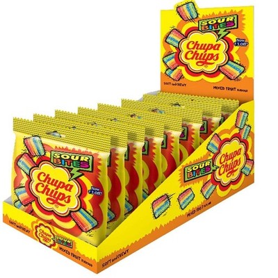 8x Chupa Chups Sour Bites 57.6gm Mixed Fruit Flavour, Soft & Chewy Toffee + F/S
