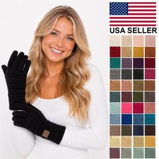 C.C Exclusive Unisex Cable Knit Winter Warm Smart Touch Soft Solid Color Gloves