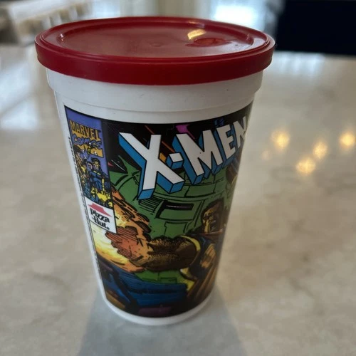 Vintage Pizza Hut X-Men Plastic Kids Cup Marvel Comics  1993 5”Tall w/ Lid