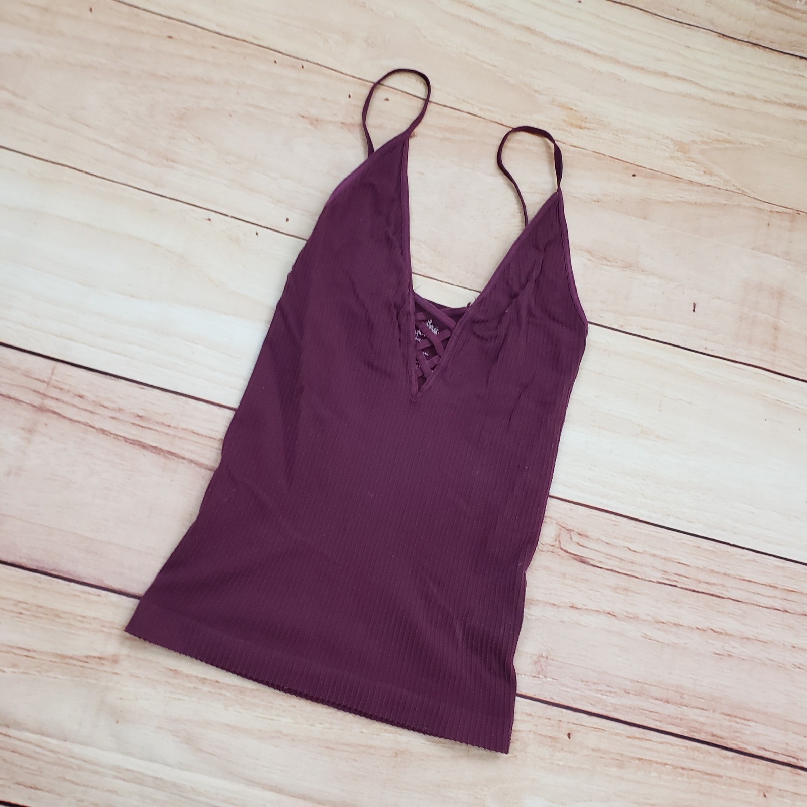 Intimately Free People Seamless Cami Tank Womens XS/S Purple Top Lace Up V-Neck