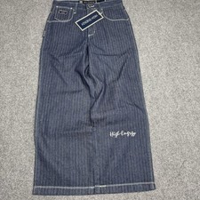 Vintage High Energy Jeans Y2k Baggy Skater Hickory Stripe Size 12 Embroidered