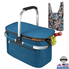 Large Insulated Picnic Basket Leakproof Collapsible Portable Cooler Basket Tote