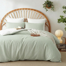 Striped Duvet Cover Queen 100 Washed Cotton Duvet Cover Set, Sage Green White W