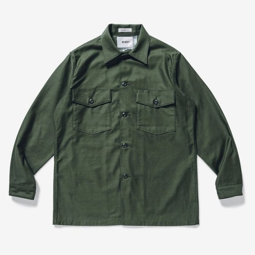 Wtaps Cotton Satin Military Shirt. WMILL-LS 02. OLIVE DRAB. Mens large size 3