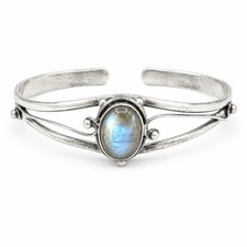 Handcrafted, Silver Plated Bangle Gem Bracelet