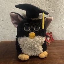 Vintage Furby Plush Doll Interactive Toy Black White Graduation Cap