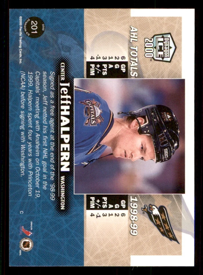 1999-00 Pacific Dynagon Ice #201 Jeff Halpern RC - Image 2 of 2