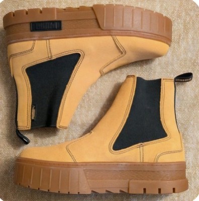 Puma Mayze Chelsea Platform Suede Ankle Boots NEW Women's 7 Tan/Wheat Gum Sole
