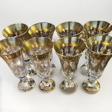 24k Gold Medici Arte Italica Crystal Neiman Marcus Fluted Champagne Glasses 8 Ea