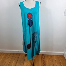 Junglee Billee Midi Dress Womens Free Size Teal Abstract Beach Resort  Lagenlook