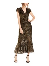 RACHEL ZOE Womens Black Cap Sleeve V Neck Maxi Wear To Work Trapeze Dress 2