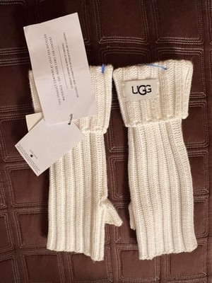 UGG FINGERLESS RIBBED KNIT GLOVE POLYESTER BLEND WOMENS ONE SIZE IVORY