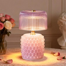 Small Battery Operated Lamp with Timer, Tiny Cordless Glass Table Lamp for Ho...
