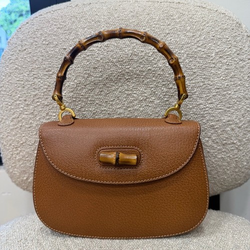 GUCCI Bamboo 1947 Small Brown Leather Top Handle Handbag