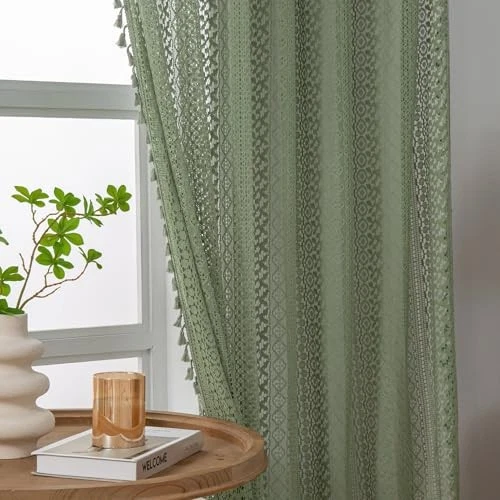 Renda de crochê de algodão verde sálvia 59"L x 84"L (pacote com 2) crochê 01-oliver verde - Imagem 2 de 4