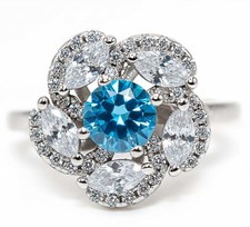 2CT Blue Topaz  White Topaz 925 Solid Sterling Silver Ring Jewelry Sz 6