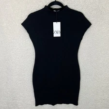 Zara Mini Cocktail Knit Dress Womens L Bateau Neckline Capsule Basic Evening NWT