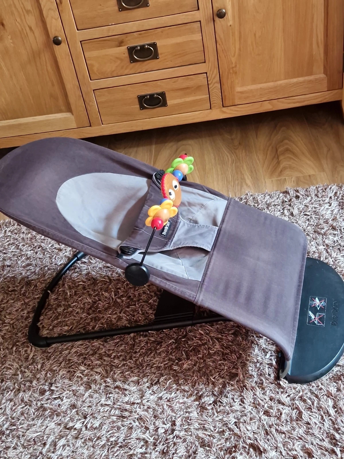 BabyBjorn Baby Bouncer Balance Soft Grey Brown With Toy Bar Used A585#