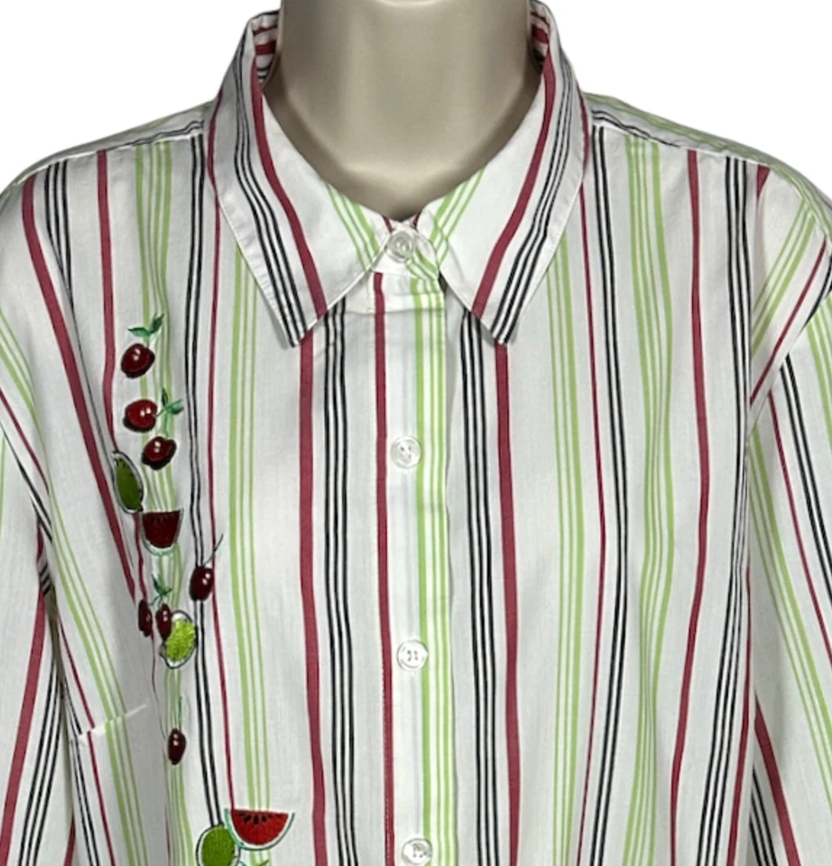 Top Breckenridge para mujer bordado mangas 3/4 verde rosa abotonado talla XL Foto 3 de 4