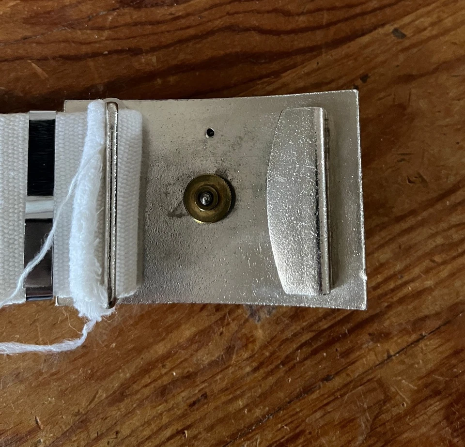 Cinturón de lona blanco con hebilla de cinturón vintage Meyer Eagle in Star Wreath USN Navy Foto 4 de 4