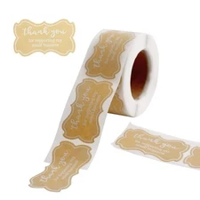 500 Natural 2" Self Adhesive STICKERS Thank You For Supporting My Small Business