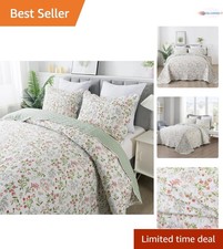 King Quilt Set Microfiber Garden Floral All Season Lightweight Bedding