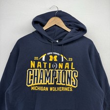 Michigan Wolverines Hoodie Men's Large Blue 2023 National Champions Graphic