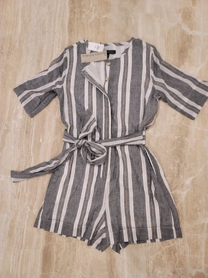 Платье женское Banana Republic в полоску с четвертью рукава подпоясанное покрой с широкой юбкой XS хлопок - Изображение 2 из 4