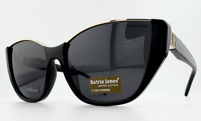 KATRIN JONES KJ0954 Polarized Women Sunglasses Cat Eye Black Gold Frame UV400