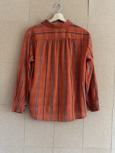 Ba&Sh Shirt Size XS UK 8 Orange Black Striped Long Sleeve Boho Relaxed Cotton - Picture 2 of 18
