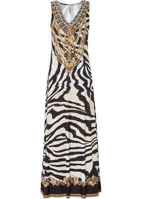 Maxikleid in Jersey Gr. 36/38 Weiss Schwarz Zebra Abendkleid Partykleid Neu