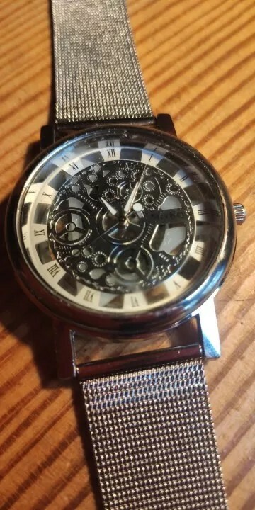 Man And Woman Unisex Elegant Silver Case Skeleton Watch Stainless Steel Mesh...