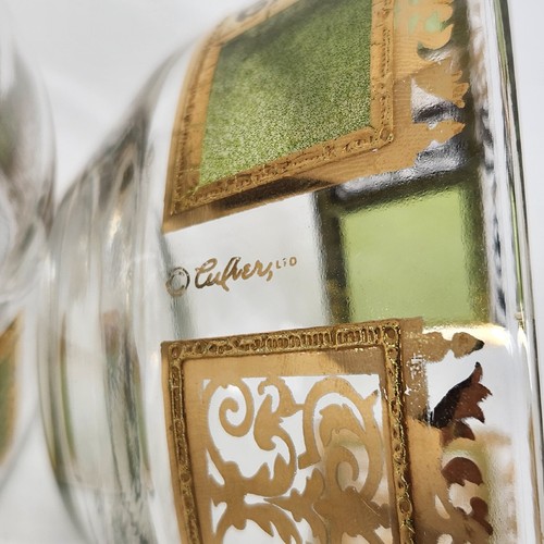 2 Vintage 1960's Culver Prada Glass Bowls 22kt Gold Filigree Signed Green Gold - Picture 8 of 13