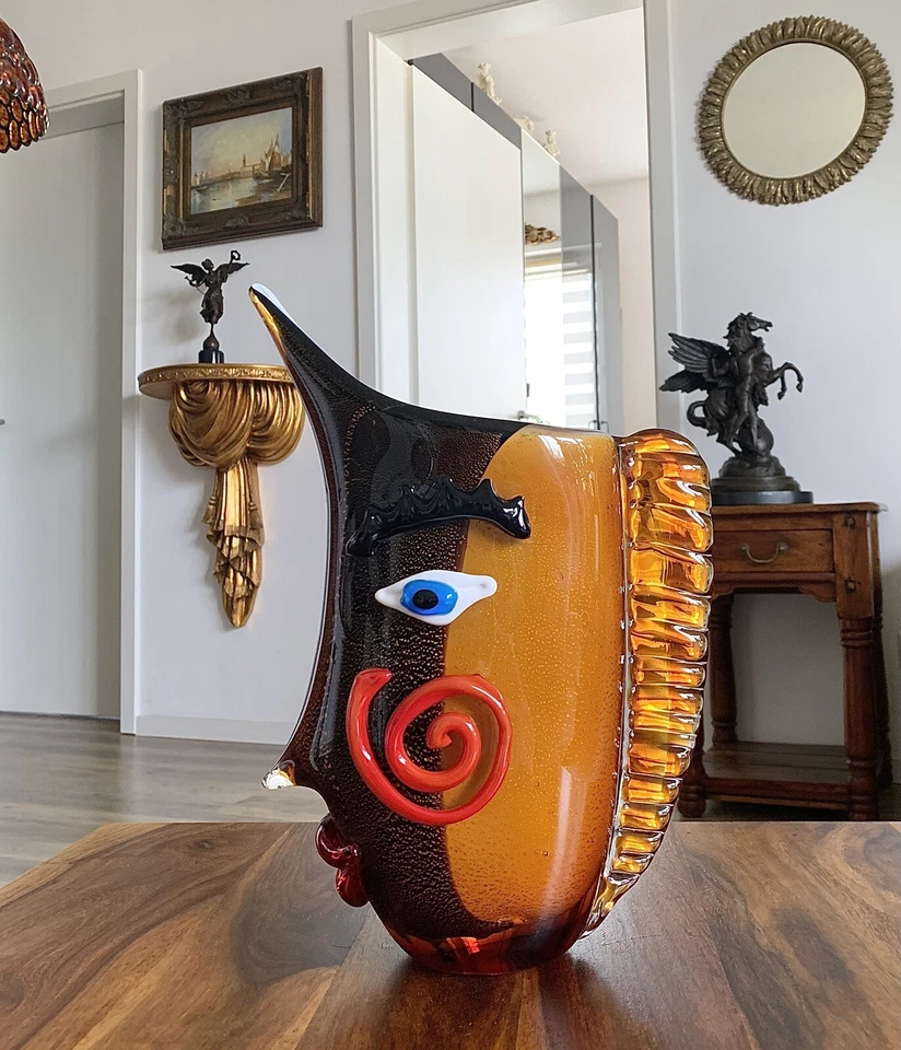 Glasvase Vase Gesicht Blumenvase Kunstvase Tischvase Glaskunst Murano Stil Deko - Bild 2 von 4