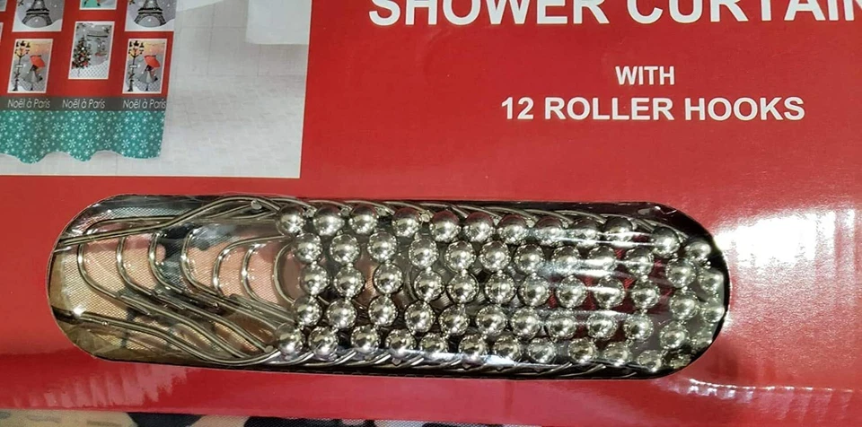 Juego de cortinas de ducha de Navidad tela de pan de jengibre con ganchos de metal Foto 2 de 2