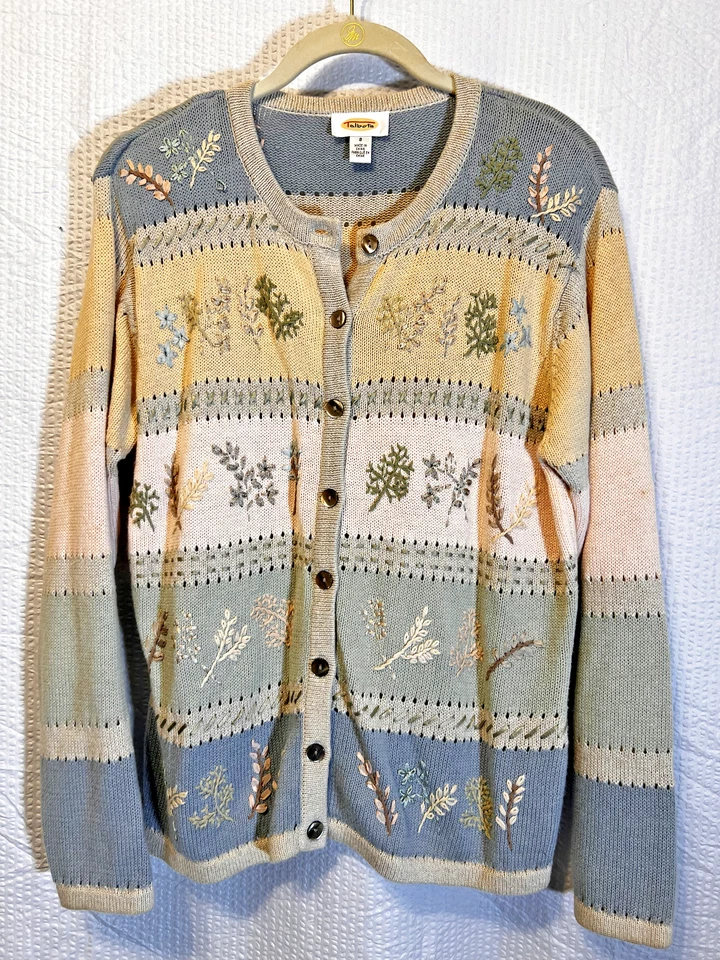 Talbots Embroidery Tapestry Sweater Cardigan Small Flowers Y2K Nerdy Cottagecore - Image 2 of 4