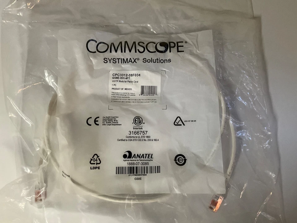 5 pack Systimax CPC3312-08F004 GS8E-WH-4FT Modular Patch Cord NEW Free Shipping - Image 3 of 3