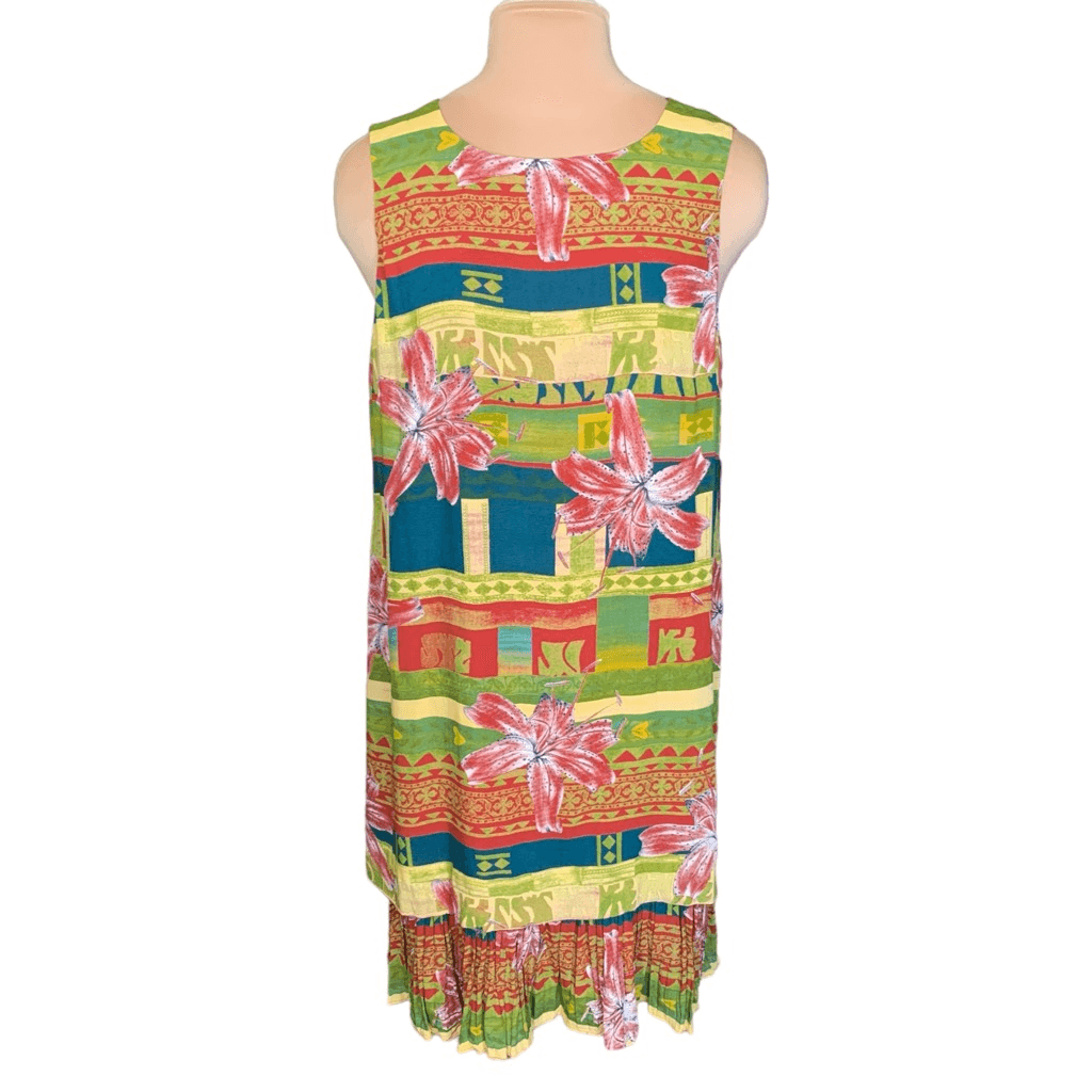 Vintage Donna Morgan For Maggy Dress Sleeveless Drop Waist Hawaiian Floral