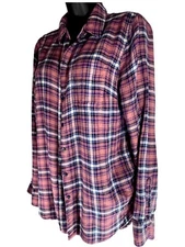 LUCKY BRAND Button Up Shirt Sz M Pink White Plaid Long Sleeve Rayon Lightweight