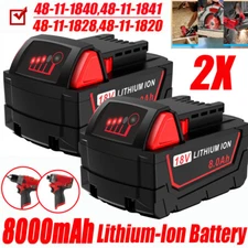 2PACK For Milwaukee M18 Lithium 8.0 AH Extended Capacity Battery 48-11-1860 18V