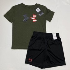UNDER ARMOUR Boys UA USA Freedom Flag Logo Tee Shirt  Shorts Set Outfit Size 6