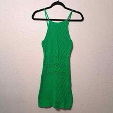 Fashion Nova Green Crochet Sleeveless Mini Boho Dress Size Small Cottage Beach