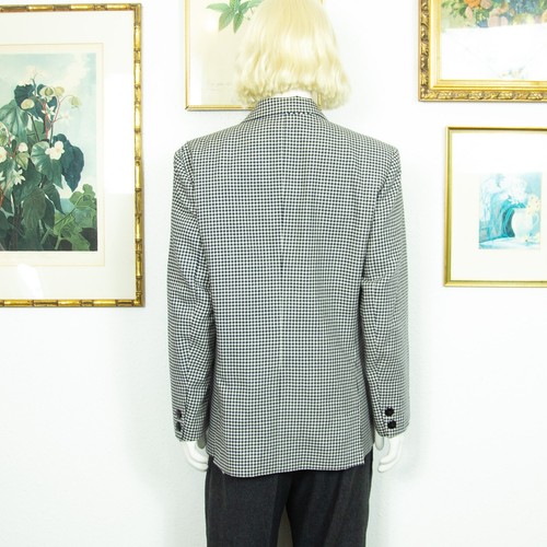 Vintage 1990s Navy White Wool Maxi Single Breasted Blazer Houndstooth Print L - Picture 5 of 7