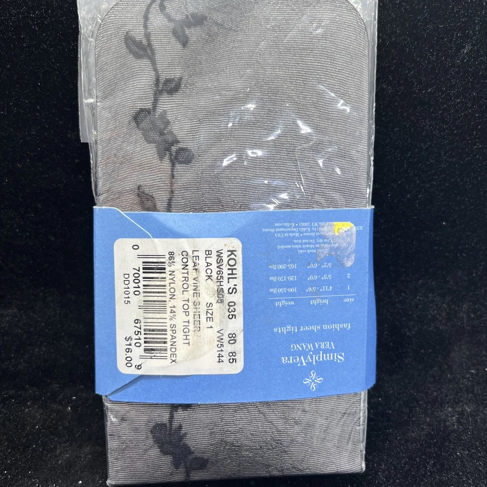  Medias Black Leaf Vine Control Talla 1 Negro Vera Wang Sheer Control Top Medias Foto 3 de 4